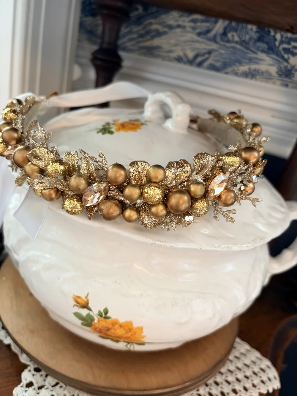 Gold Beaded Floral Headband